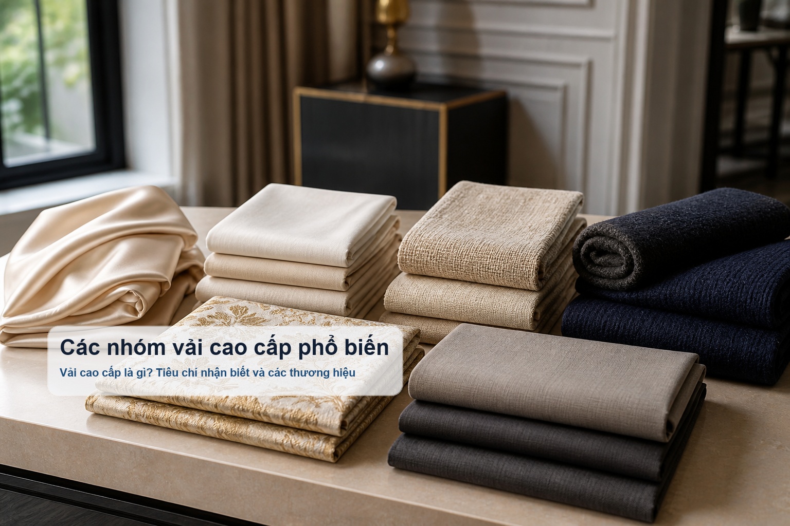 Các nhóm vải cao cấp gồm lụa cotton linen len và gấm
