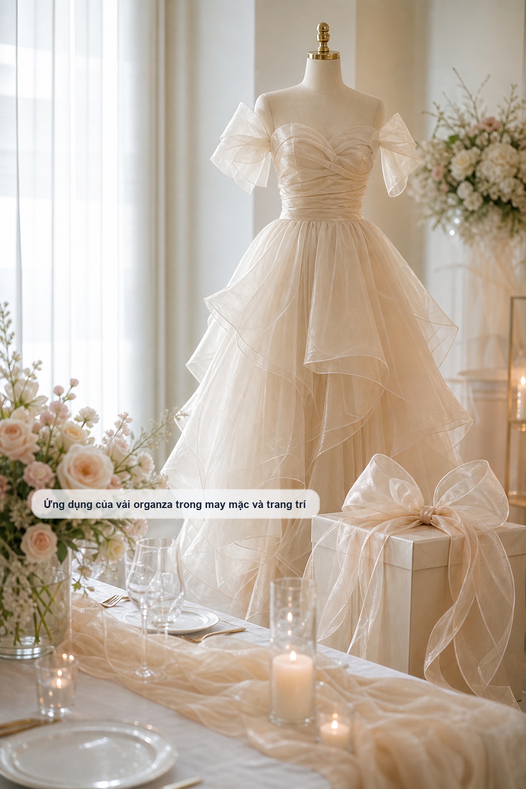 Ứng dụng của vải organza trong váy, nơ và trang trí sự kiện