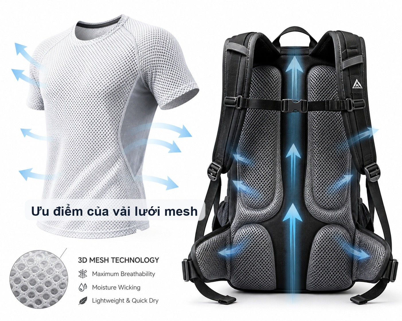 Ứng dụng mesh trong áo thể thao và balo
