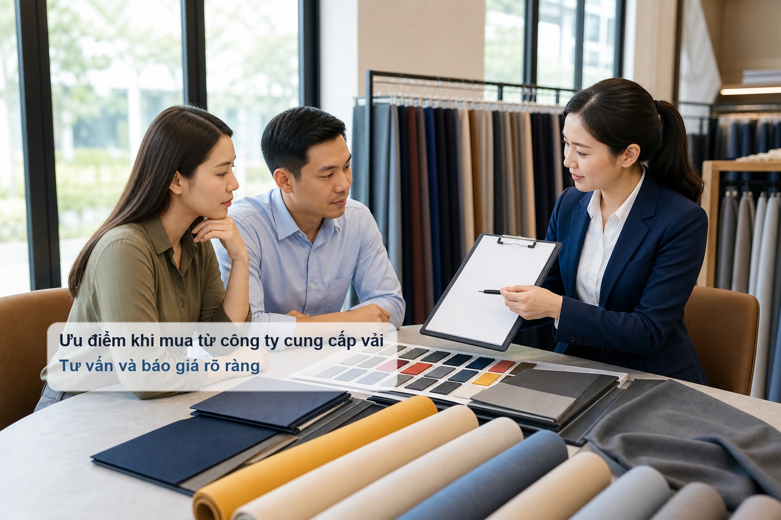 Công ty cung cấp vải tư vấn chất liệu cho khách hàng