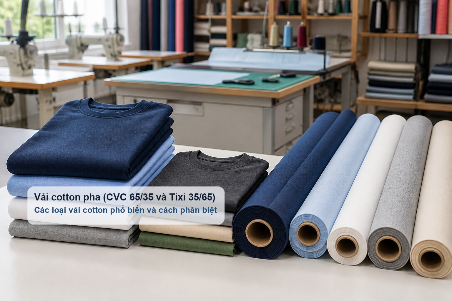 Vải cotton pha CVC và Tixi