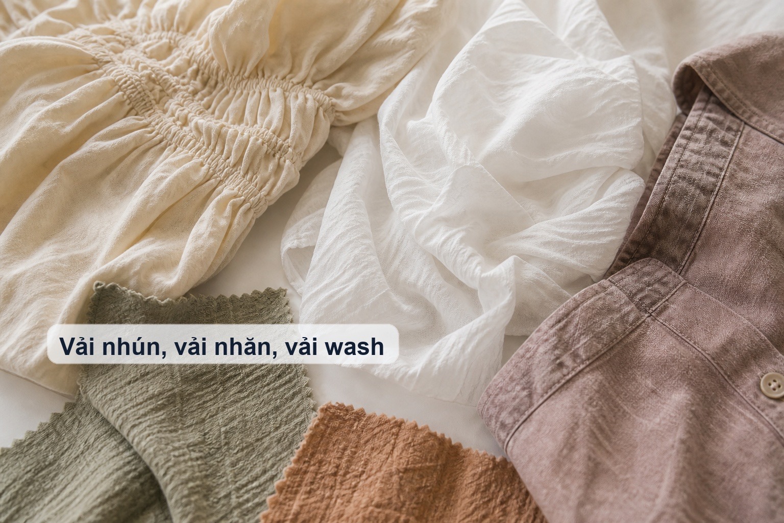 Hình ảnh minh họa bề mặt độc đáo của vải nhún, vải nhăn và vải wash