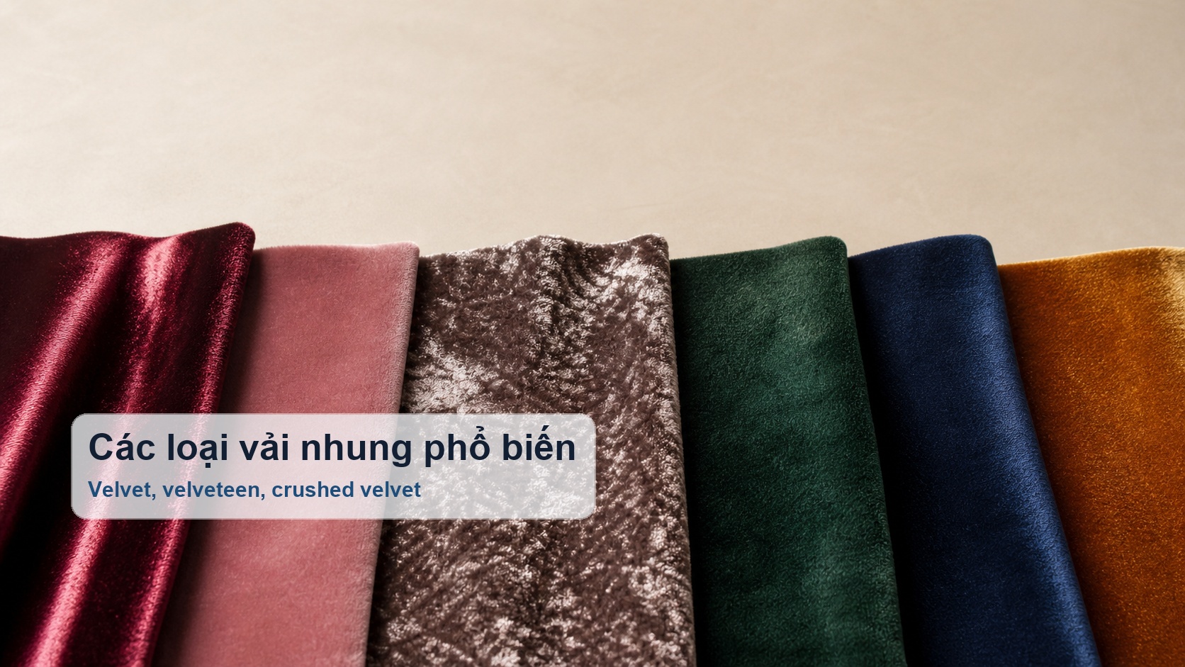 Các loại vải nhung phổ biến như velvet, velveteen và crushed velvet