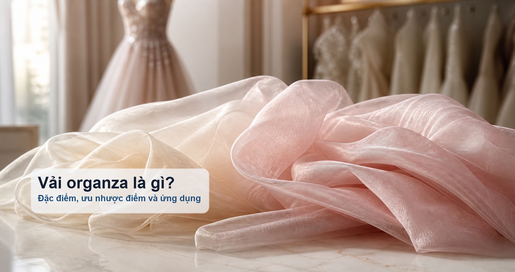 Lớp vải organza mỏng trong với độ phồng nhẹ và ánh sáng mềm