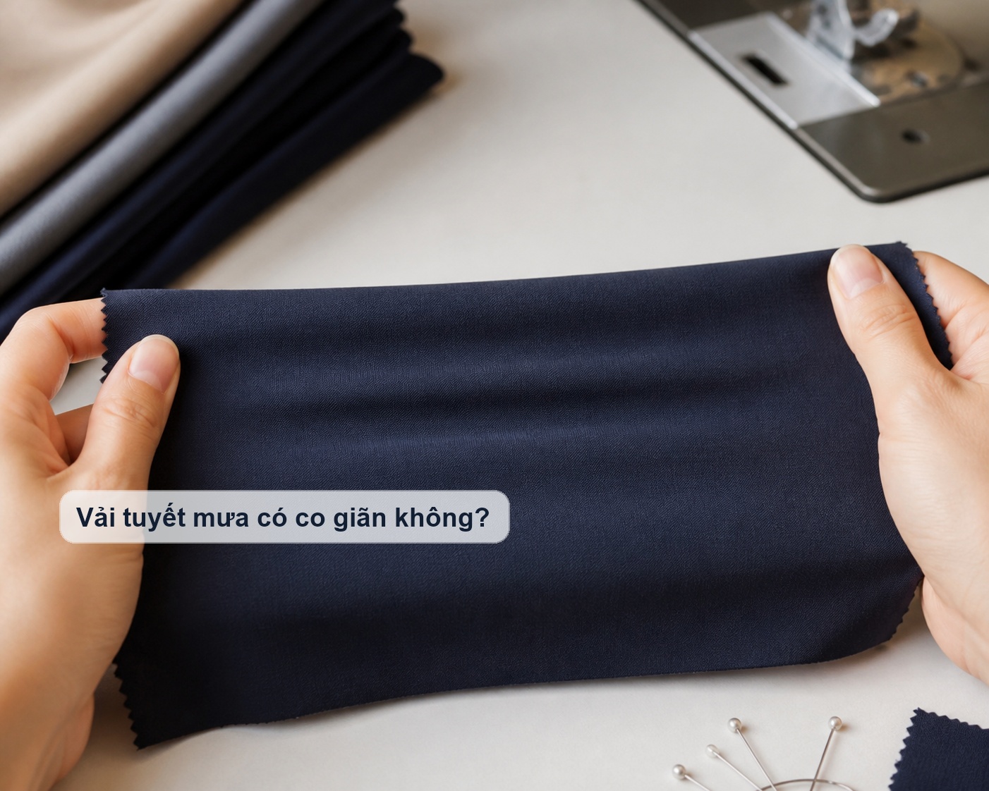 Kiểm tra độ co giãn của vải tuyết mưa