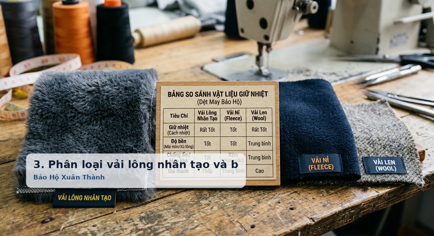 3. Phân loại vải lông nhân tạo và bảng so sánh chi tiết với các vật liệu giữ nhiệt khác - Bảo Hộ Xuân Thành