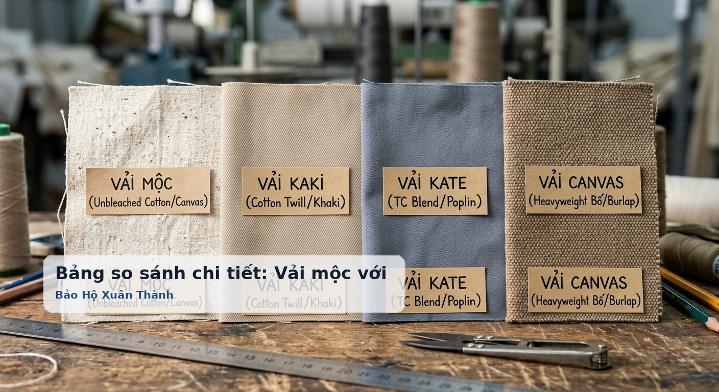 Bảng so sánh chi tiết: Vải mộc với vải Kaki, Kate và Canvas - Bảo Hộ Xuân Thành