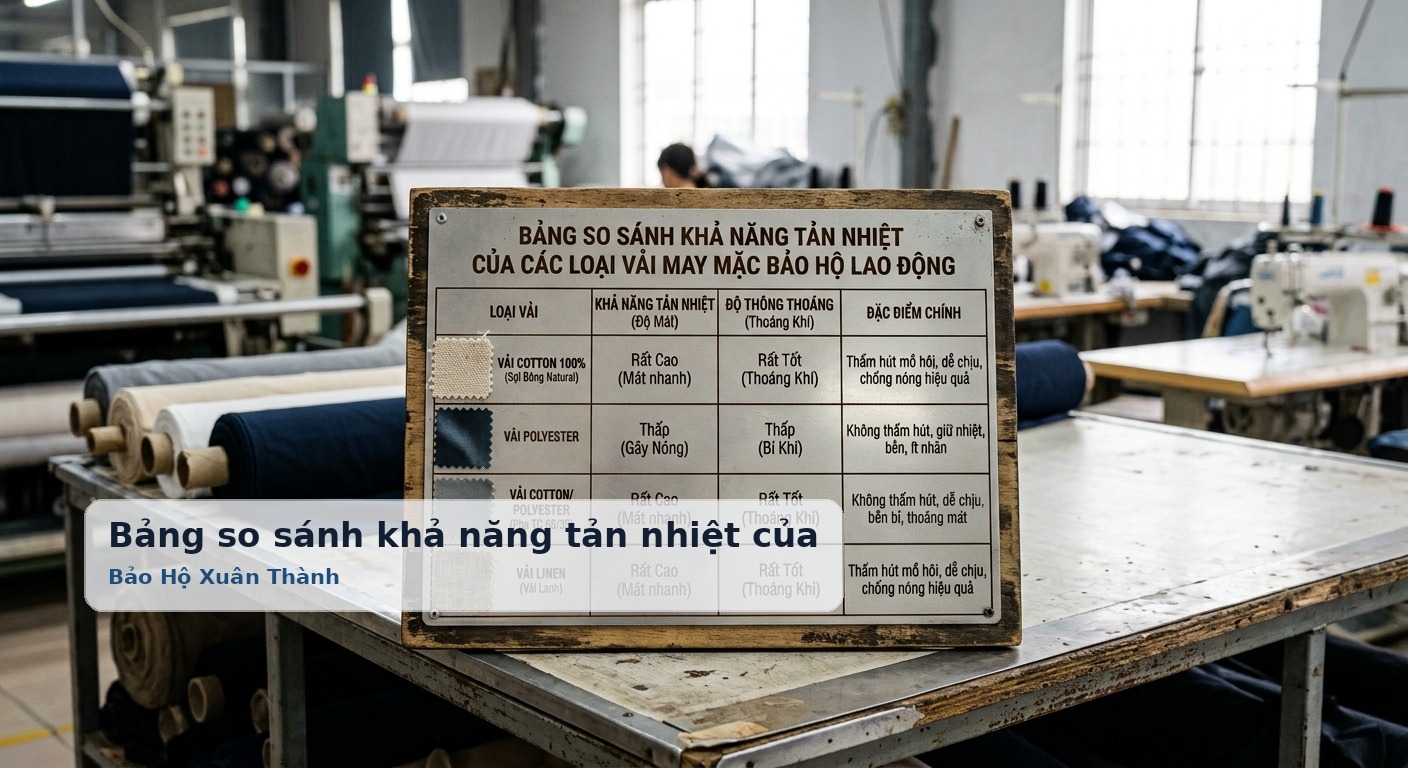 Bảng so sánh khả năng tản nhiệt của cotton với các loại vải may mặc phổ biến - Bảo Hộ Xuân Thành
