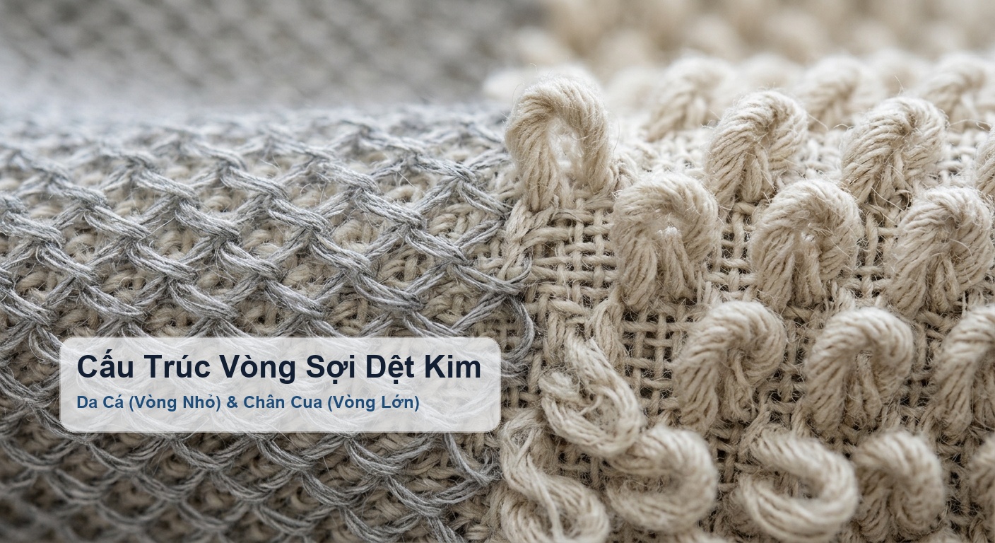 Cấu trúc vòng sợi mặt trái vải cotton da cá và chân cua - Bảo Hộ Xuân Thành
