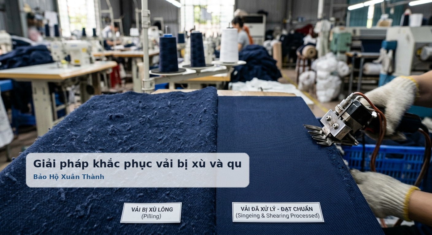 Giải pháp khắc phục vải bị xù và quy chuẩn xử lý bề mặt trong may đồng phục bảo hộ - Bảo Hộ Xuân Thành