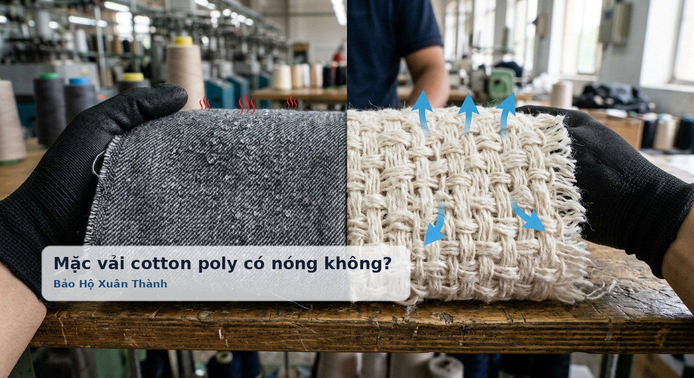 Mặc vải cotton poly có nóng không? Giải mã các yếu tố ảnh hưởng đến độ thoáng khí - Bảo Hộ Xuân Thành