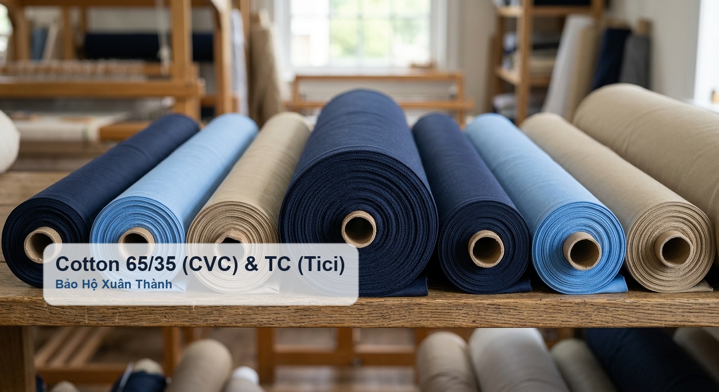 Vải cotton 65/35 CVC và vải TC may áo sơ mi bảo hộ lao động - Bảo Hộ Xuân Thành