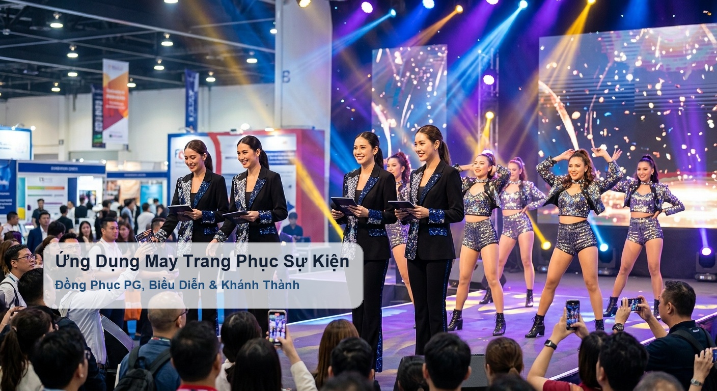 Ứng dụng vải kim sa sequin may trang phục sự kiện PG biểu diễn - Bảo Hộ Xuân Thành