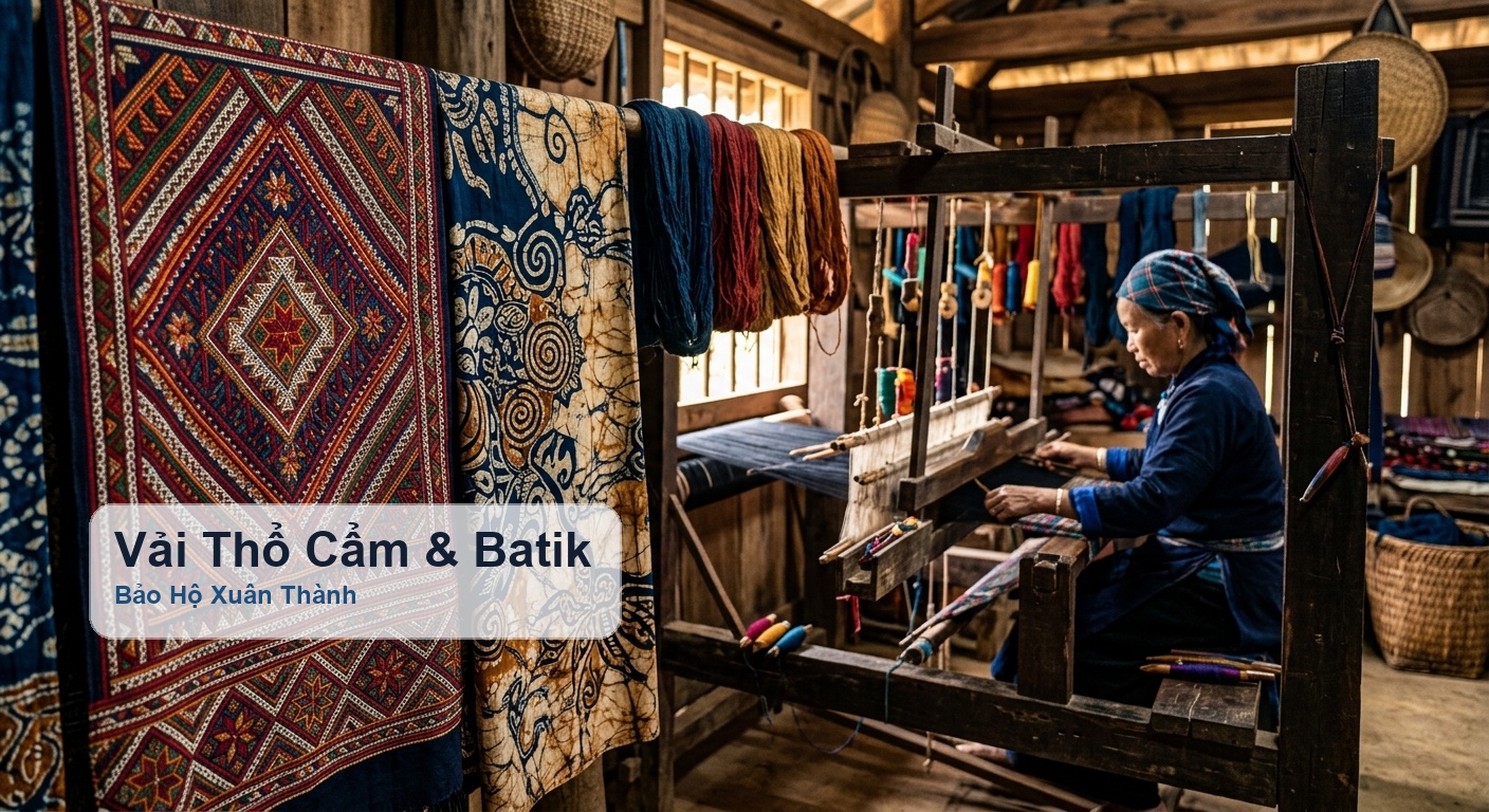 Vải thổ cẩm và batik hoa văn truyền thống may trang phục và đồng phục văn hóa - Bảo Hộ Xuân Thành