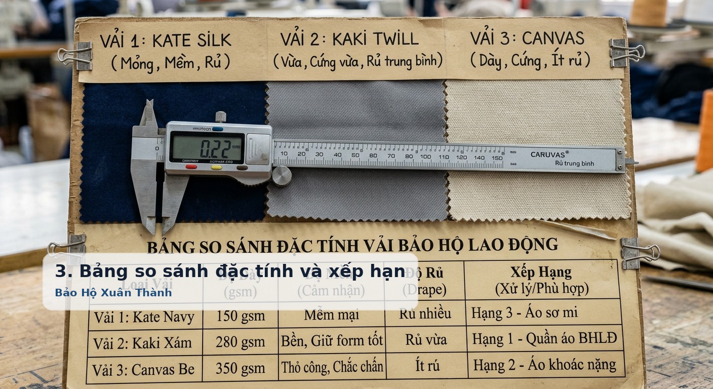 3. Bảng so sánh đặc tính và xếp hạng các dòng vải công nghiệp phổ biến - Bảo Hộ Xuân Thành