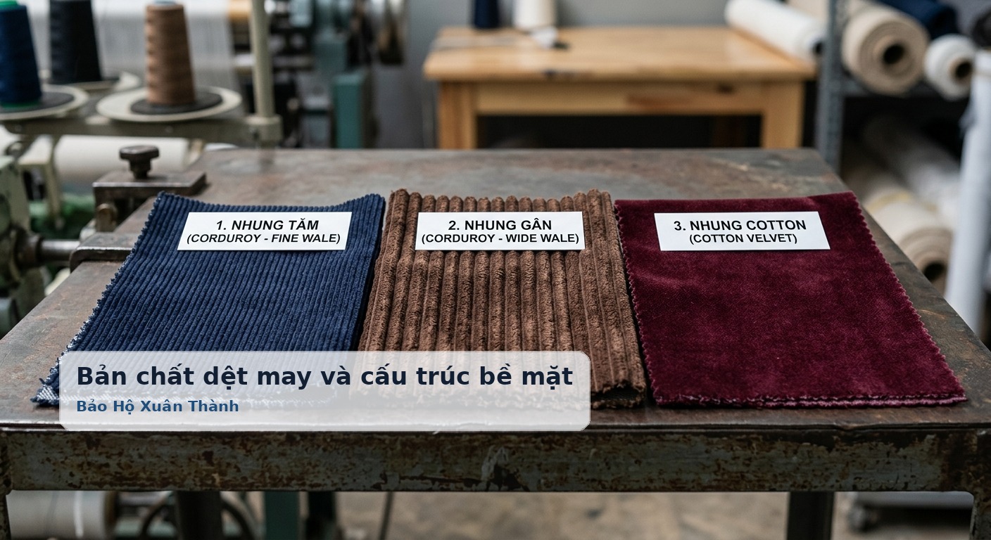 Bản chất dệt may và cấu trúc bề mặt của nhung tăm, nhung gân và nhung cotton - Bảo Hộ Xuân Thành