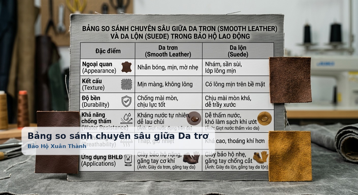 Bảng so sánh chuyên sâu giữa Da trơn (Smooth Leather) và Da lộn (Suede) - Bảo Hộ Xuân Thành