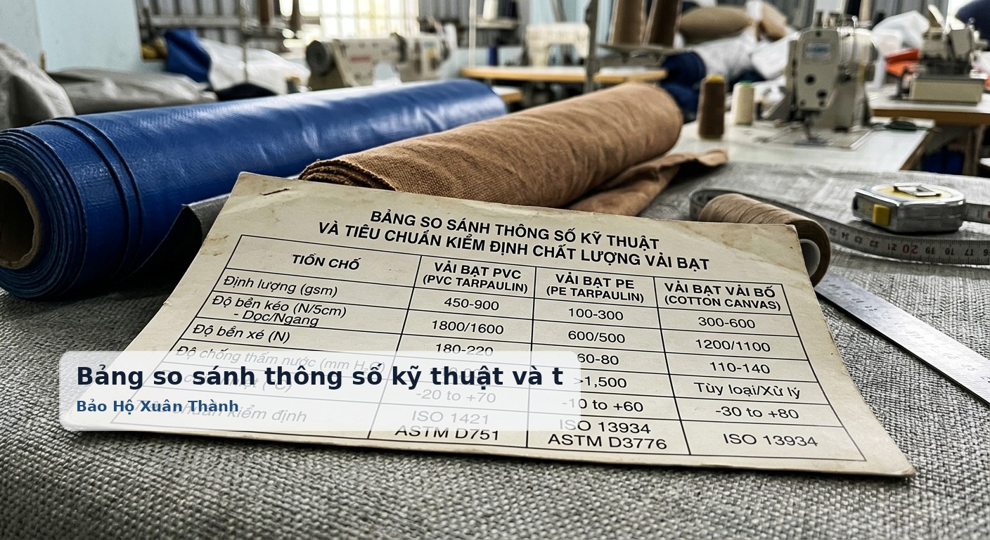 Bảng so sánh thông số kỹ thuật và tiêu chuẩn kiểm định chất lượng vải bạt - Bảo Hộ Xuân Thành