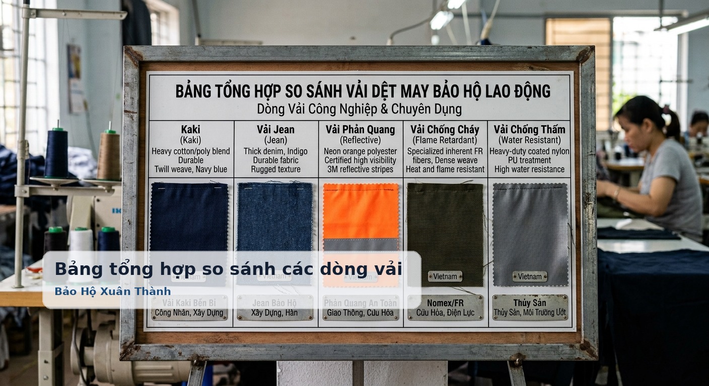 Bảng tổng hợp so sánh các dòng vải may công nghiệp và bảo hộ chuyên dụng - Bảo Hộ Xuân Thành