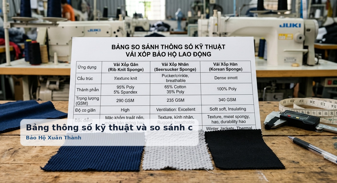 Bảng thông số kỹ thuật và so sánh chi tiết các dòng vải xốp - Bảo Hộ Xuân Thành