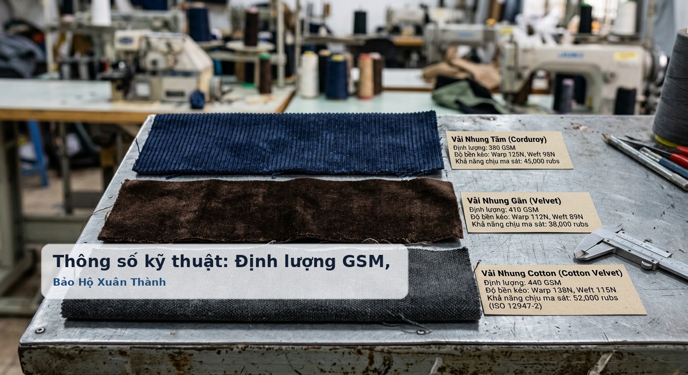Thông số kỹ thuật: Định lượng GSM, độ bền kéo và khả năng chịu ma sát - Bảo Hộ Xuân Thành